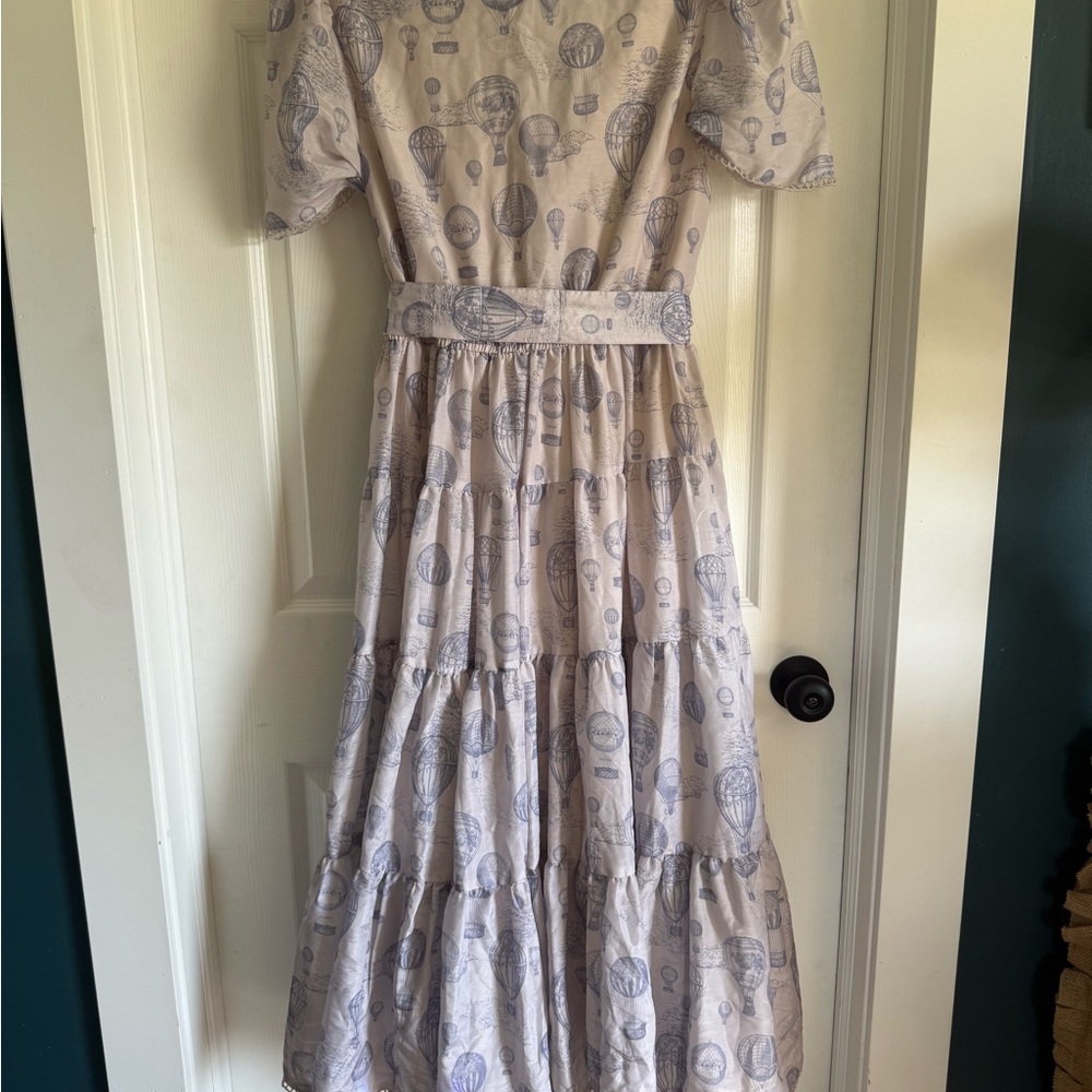 JessaKae Cream and Blue Balloon Print Maxi Dress